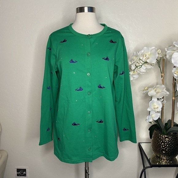 Quacker Factory Womens Cardigan Nautical Green M - Picture 1 of 6